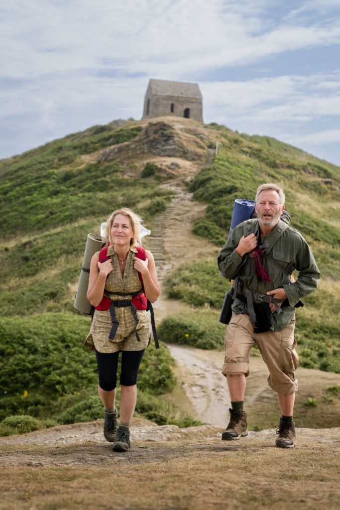 gillian anderson and Jason Isaacs at Rame head on the south west coast path