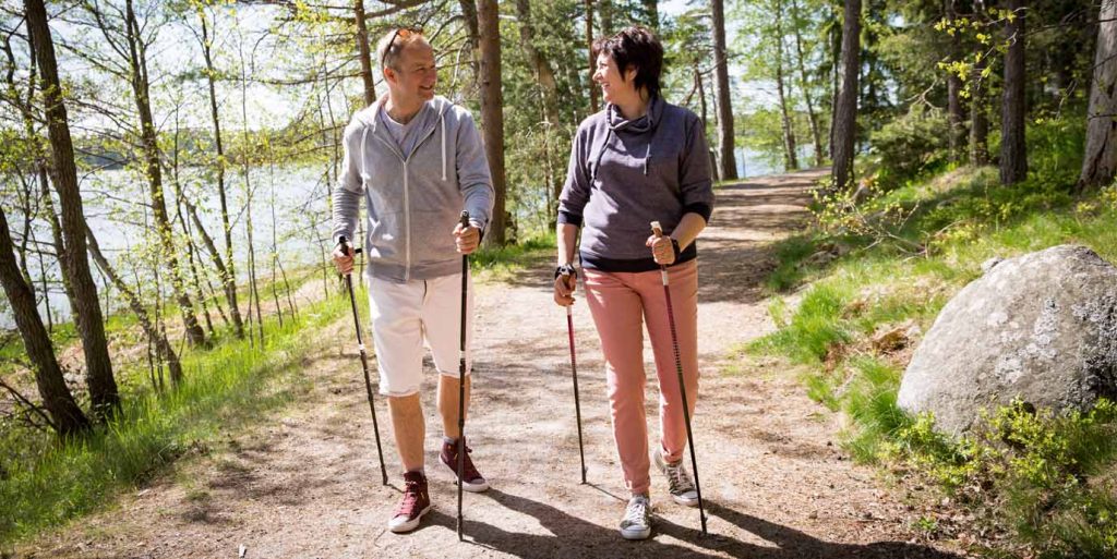 Nordic walking in a forest