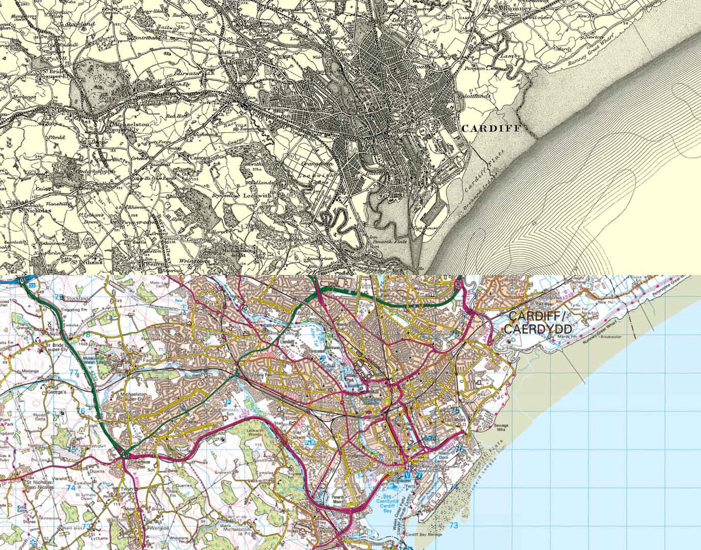 Side by Side Map - Cardiff