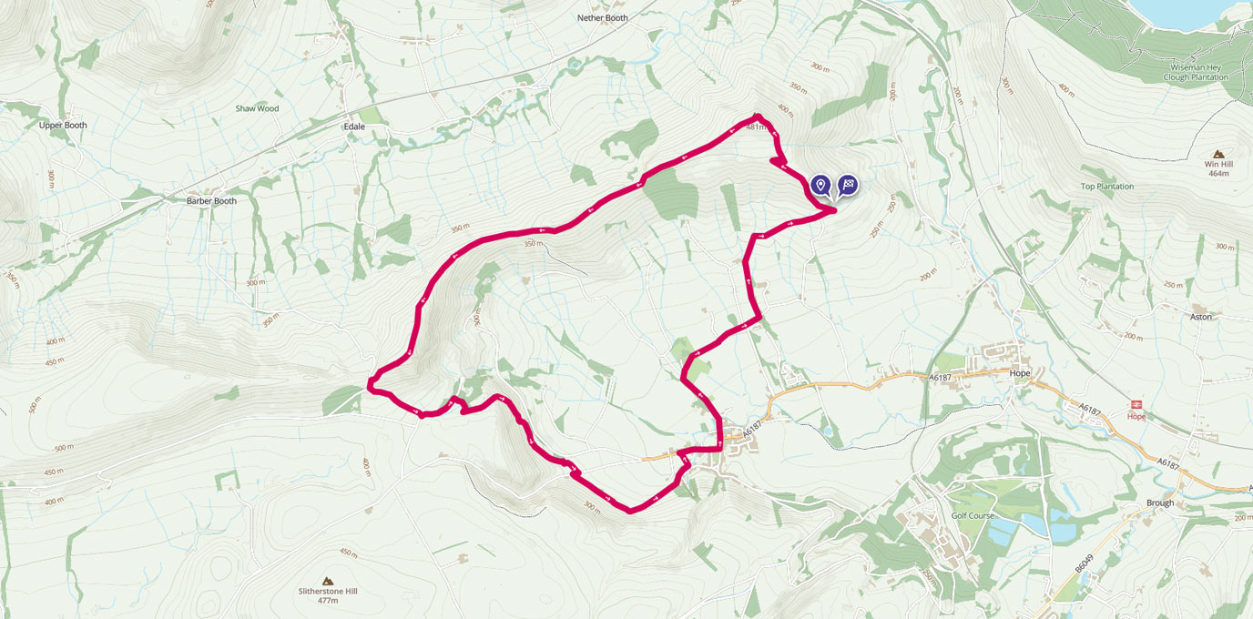 Walking The Ridge to conquer Mam Tor route on map