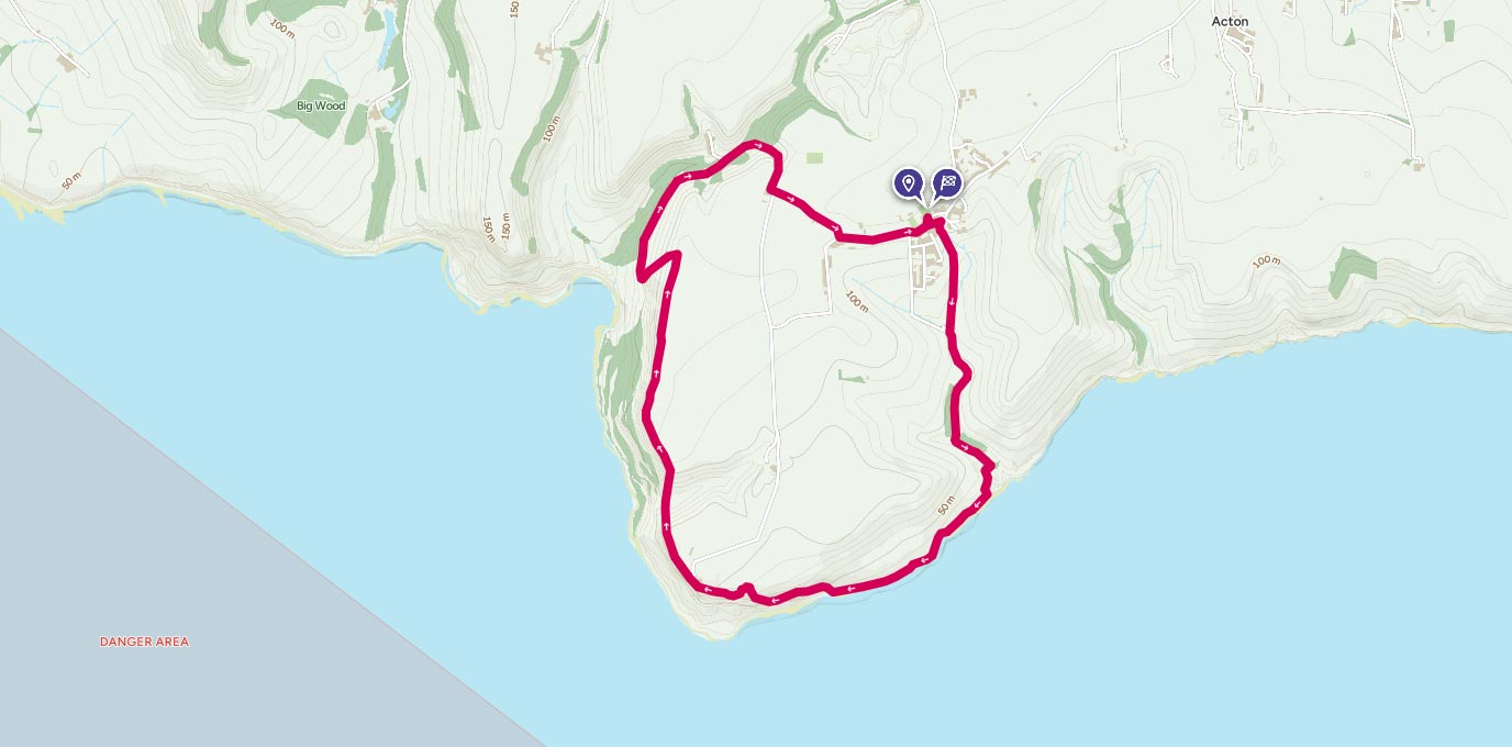 Worth Matravers Loop Walk route on map
