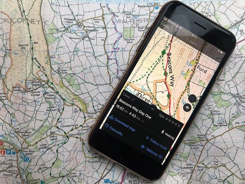 The route on OS Maps