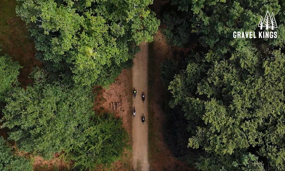 Ariel view of gravel cyclists