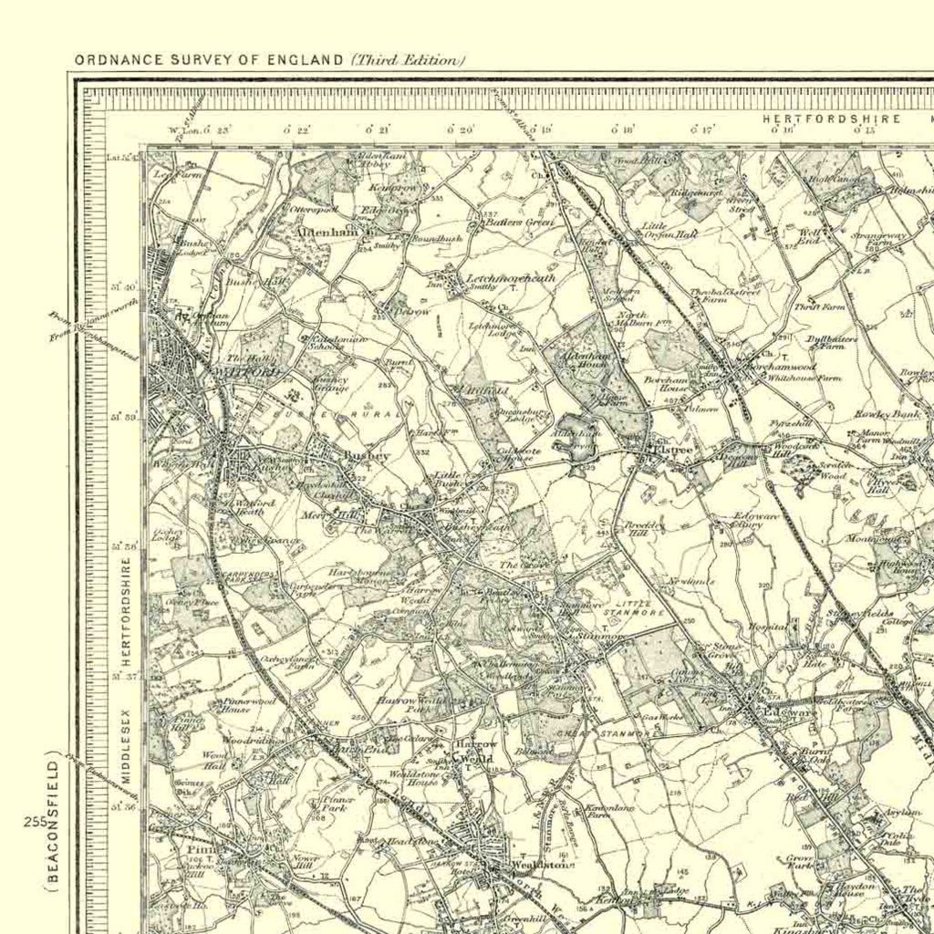 historic map of North london