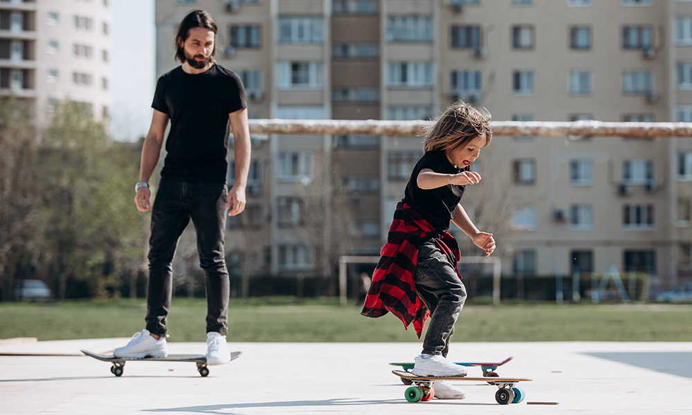 father and son skating
