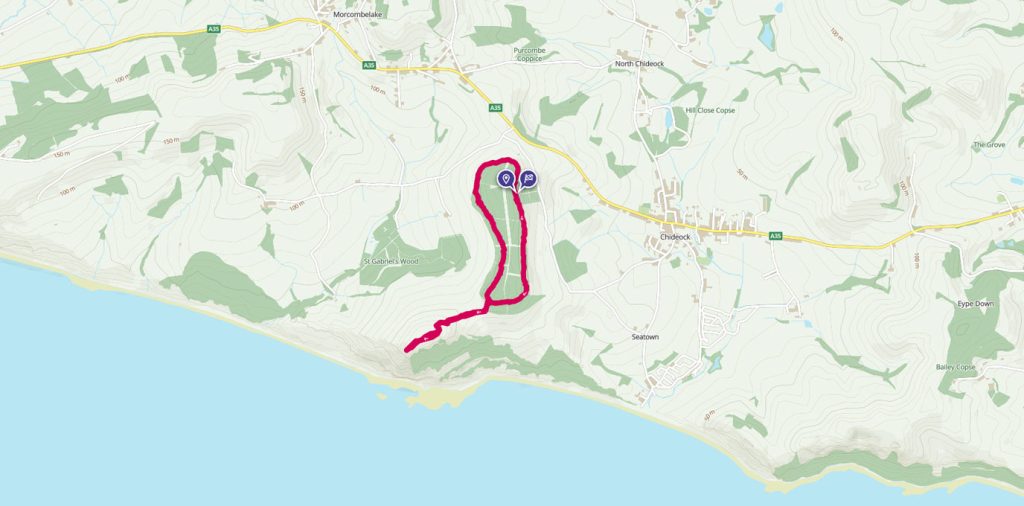 Jurassic Coast Golden Cap walk route line on map