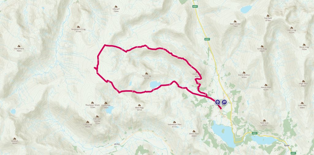 A High Raise round from Grasmere route on map