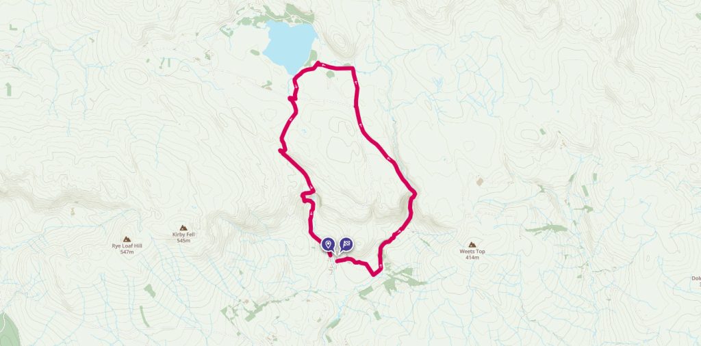 Malham Cove route line on map