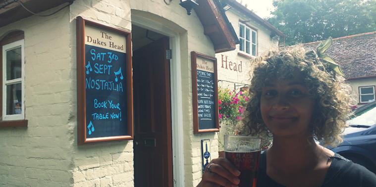 Drinking a pint at the Dukes Head