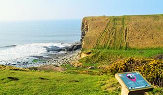 Cliff with information post