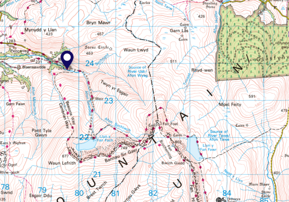 Llyn y Fan Fach Car Park Map SA19 9UN