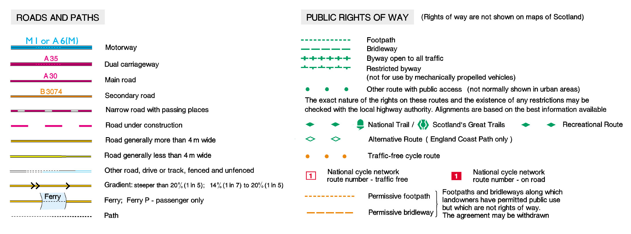Roads and paths plus public rights of way in OS Maps 