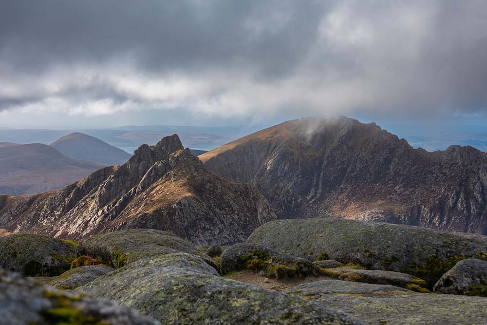 Looking north from the summit of Goatfell just before being engulfed by a snow storm