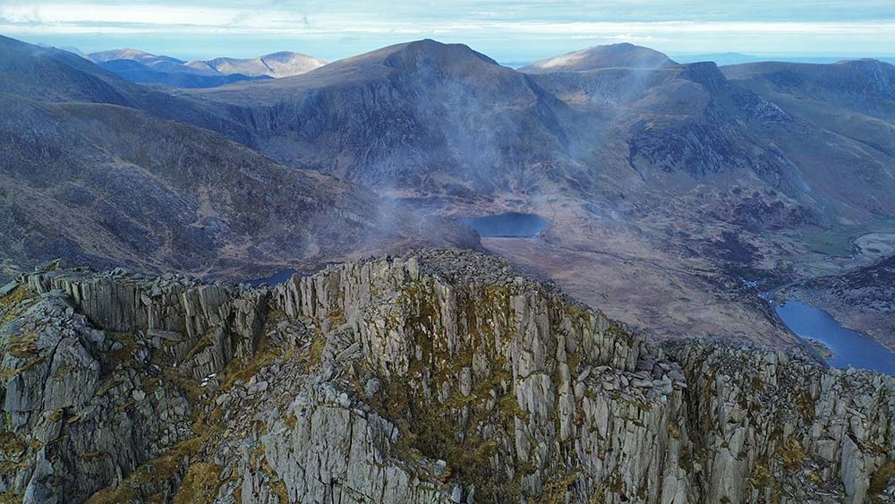 tryfan summit drone image