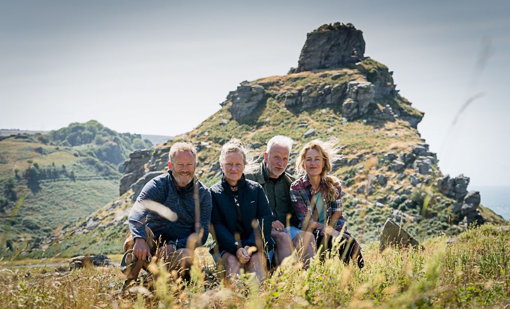 The Salt Path filming Raynor Winn with Moth, Gillian Anderson and Jason Isaccs