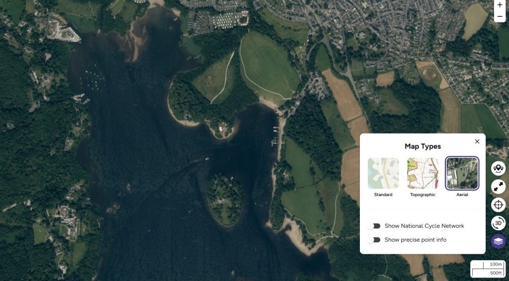 aerial view of derwent water on os maps