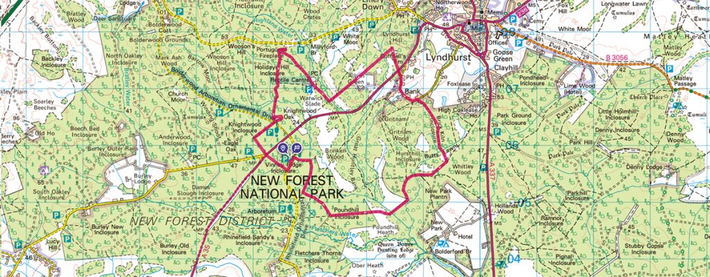 A map of a walking route in the New Forest