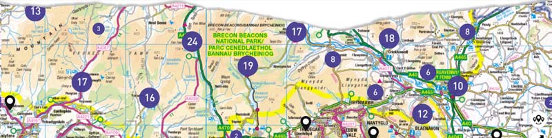 Map showing pins with counts of routes nearby