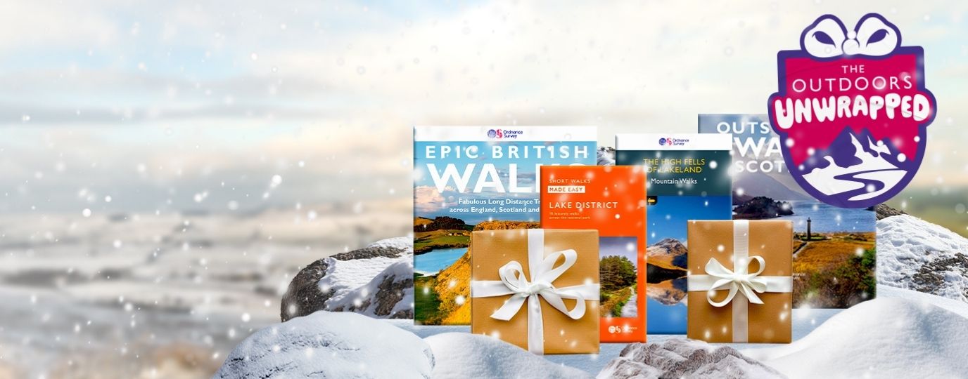 gift books on a snowy hillside
