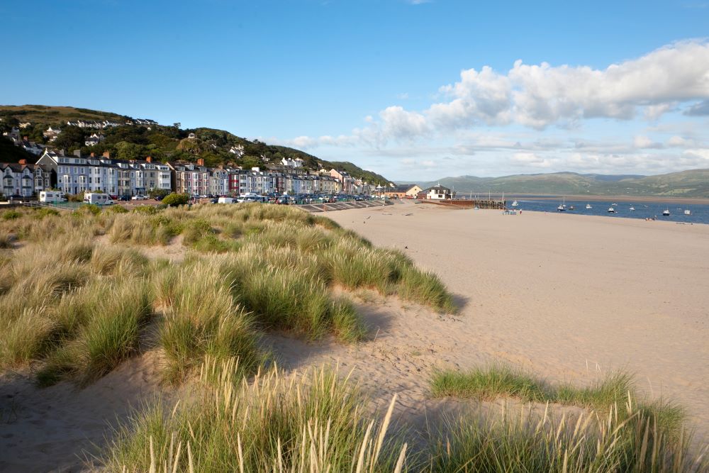 Aberdyfi beach and town behind