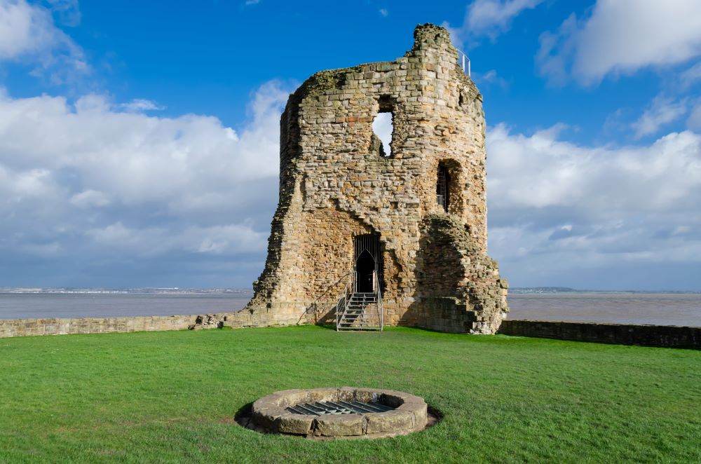 Flint castle with the sea behind