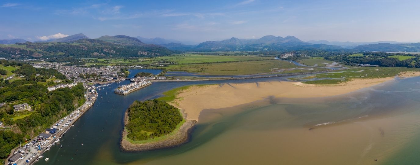 Llyn Peninsuar aerial view of Porthmadog