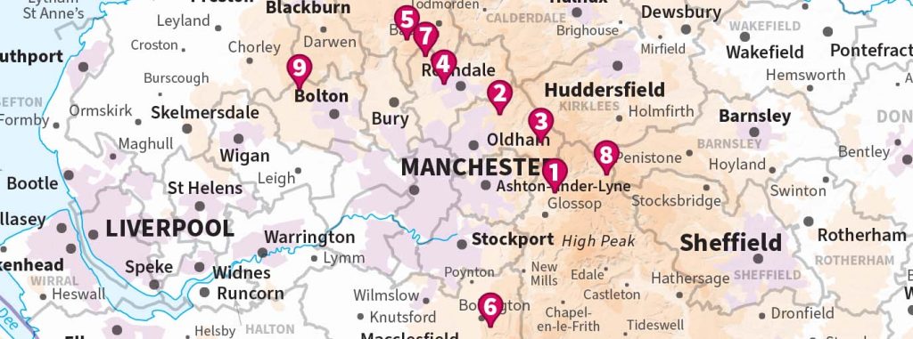 Waterfalls near Manchester Location Map