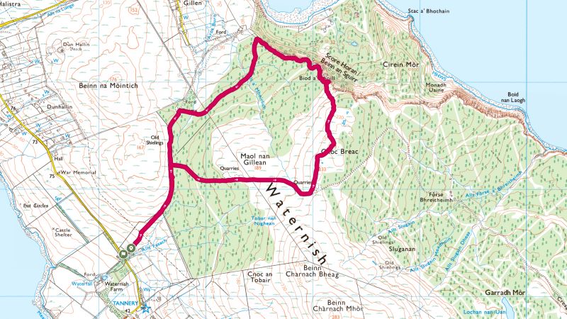 Waternish route line on map