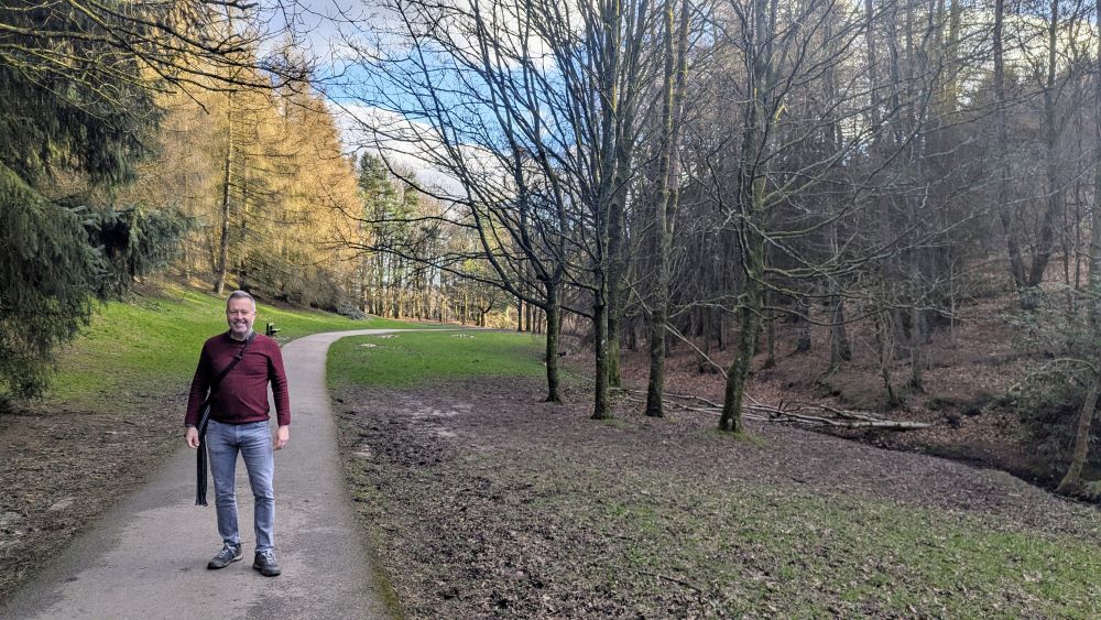 Researching the route in Tandle Hill Country Park, Oldham