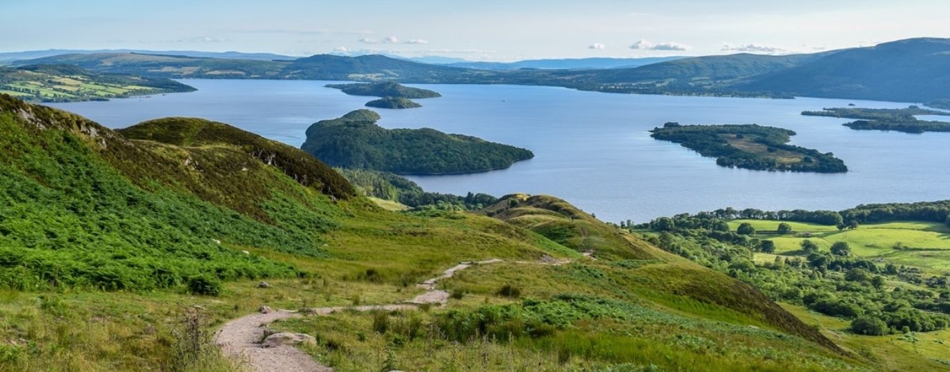a beautiful loch in Scotland with islands