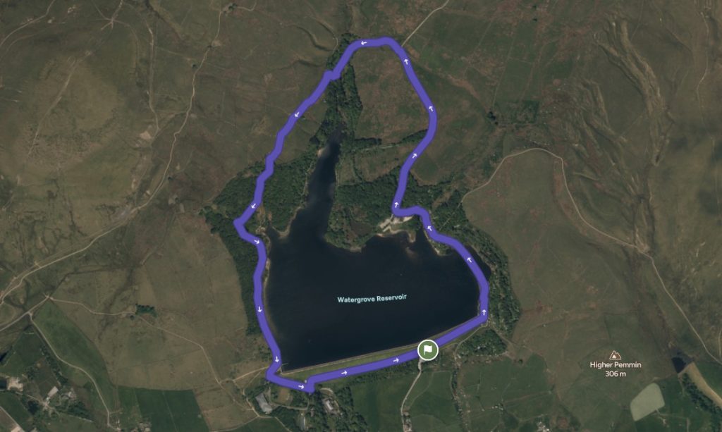 watergrove reservoir walk aerial view of route