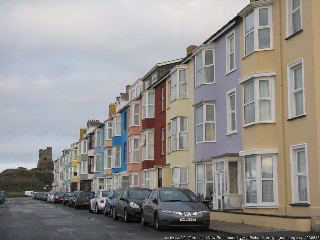 A row of colourful terraced houses