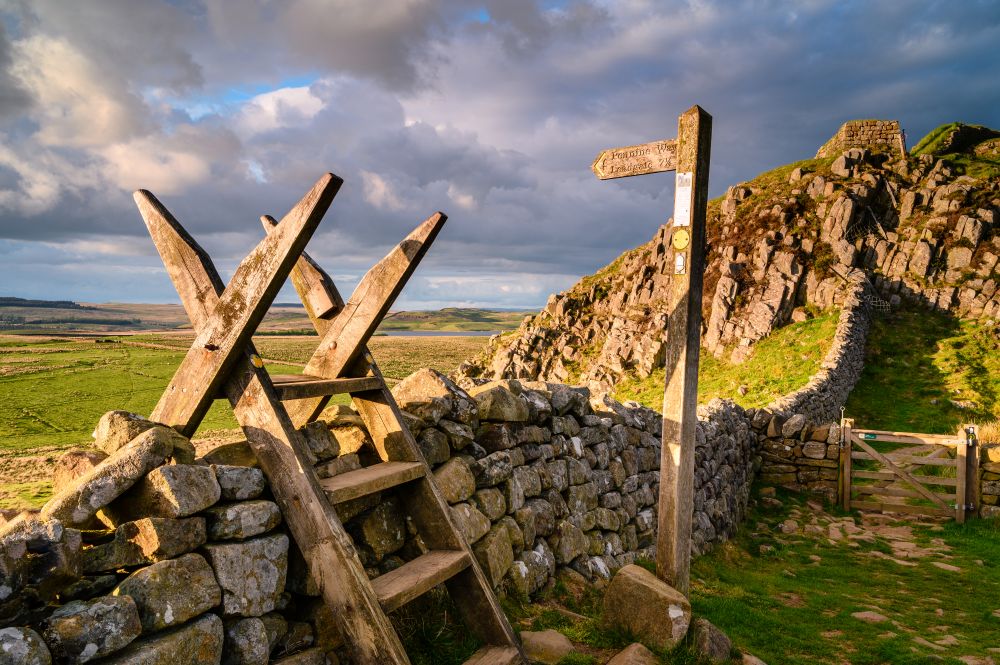 Pennine Way Style and Sign Post at Hadrian's Wall