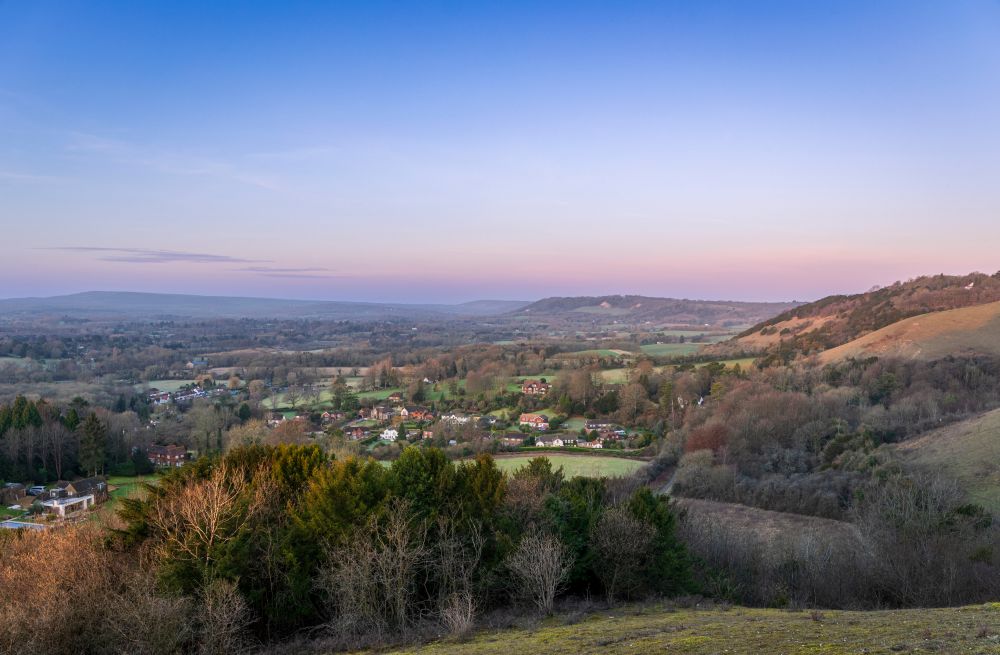 Dawn view from Colley Hill Reigate on the Surrey Hills North Downs
