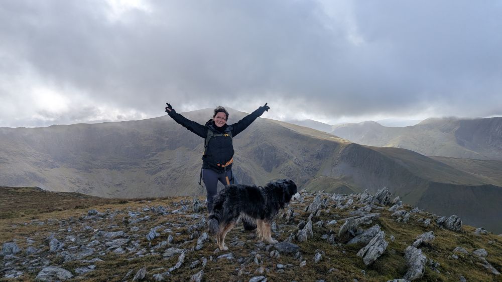 Hilary on Yr Elen arms outstretched