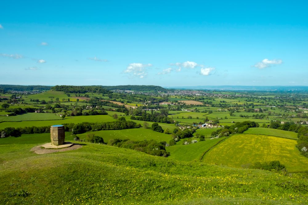 The toposcope on Coaley Peak viewpoint near Nympsfield, Gloucestershire