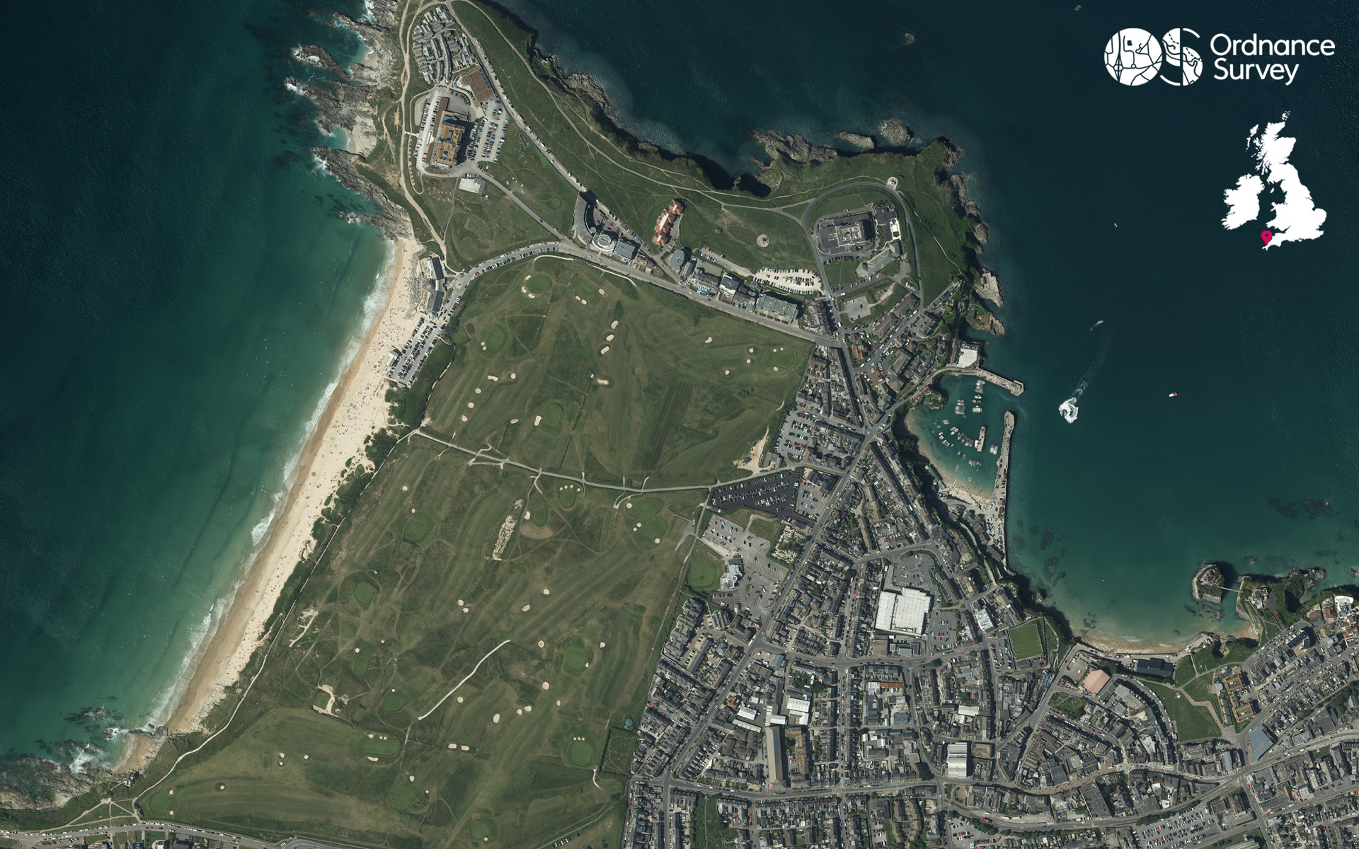 Aerial photography wallpaper of Newquay and Fistral Beach