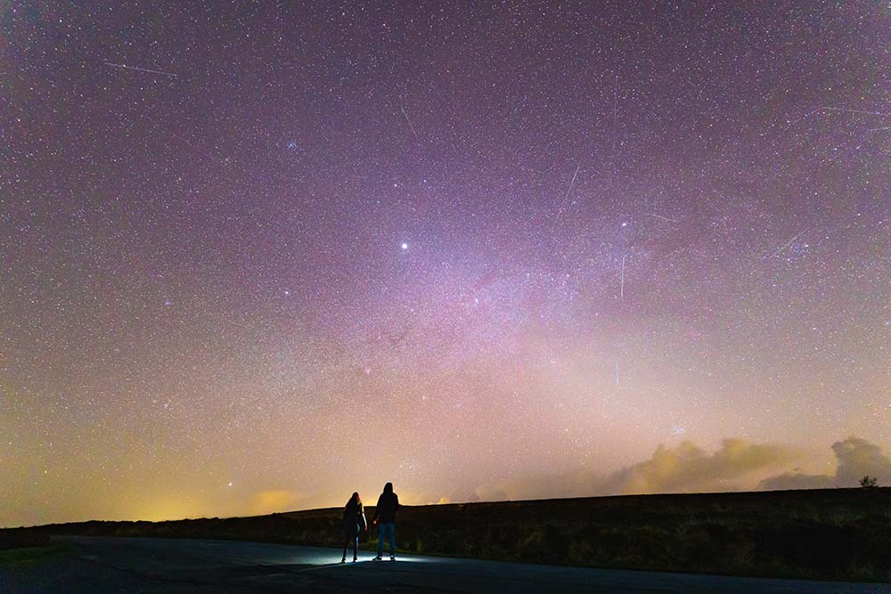 Walkers stargazing in Exmoor National Park