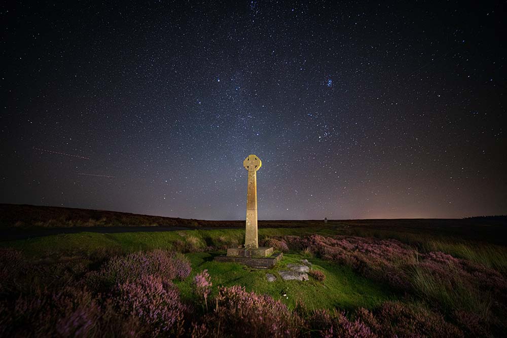 The Milky Way and a monument in the North York Moors