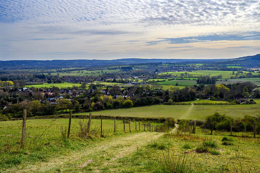 View of the North Downs and the village of Otford